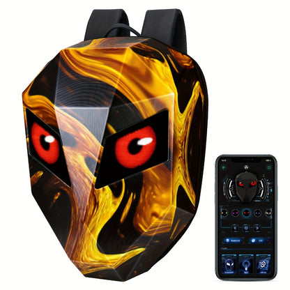 LED Motorcycle Backpack with Display Screen, Hard Shell Helmet Bag, USB Charging Port, 48x48 Dot Matrix Smart Riding Backpack, Large 19-Inch Laptop Compartment, Multiple Colors
