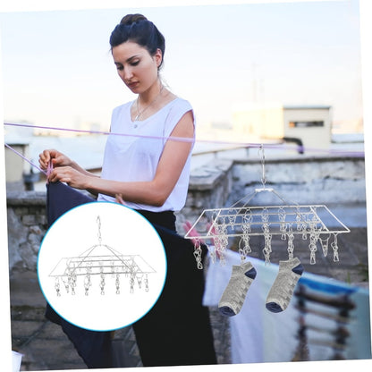 Stainless Steel Hanging Laundry Drying Rack with Square or Round Frame and 30, 40 or 50 Garment Clips