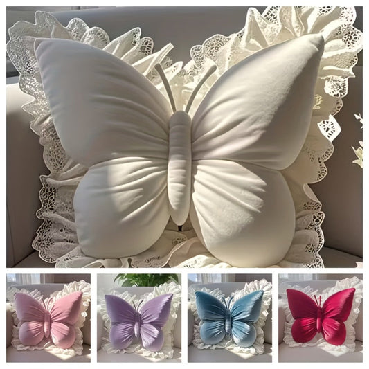 Butterfly Shaped Throw Pillow 3D Bow Decorative Cute Accent Pillow for Bed Sofa Couch Velvet Soft Polyester Fill Whimsical Home Decor Gift Multiple Colors 40x28cm