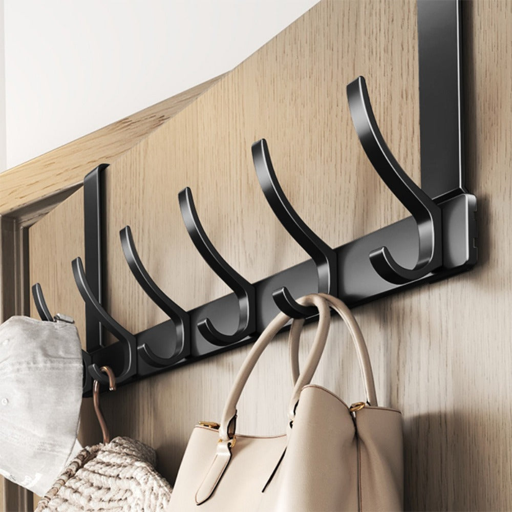 Over-the-Door Hook Hanger Sets in Black with Two 5- or 6-Hook Racks for Keys, Hats and Bags
