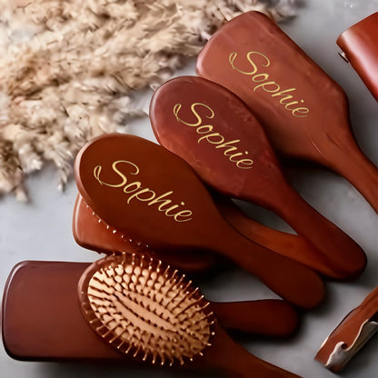 Personalized Engraved Wooden Hair Brush Custom Name - Handmade Bridesmaid Wedding Gift Mother's Day Teacher's Day Valentine's Day Gift for Women Round Square