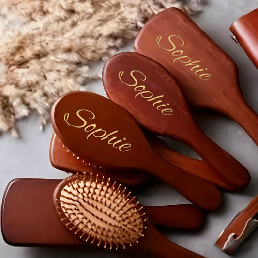 Hair Accessories Personalized Wooden Hair Brush with Engraved Name and Round or Square Shape