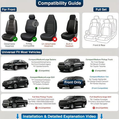 Car Seat Covers 3D Diamond-Embroidered Faux Leather with Two-Front or Five-Seat Set Options