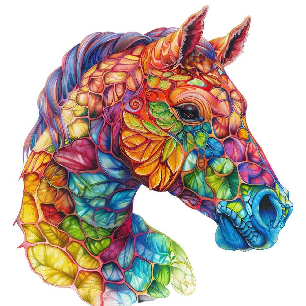 Colorful Horse Wooden Jigsaw Puzzle with Irregular Pieces and S, M and L Size Options from 4.92 to 11.02 Inches