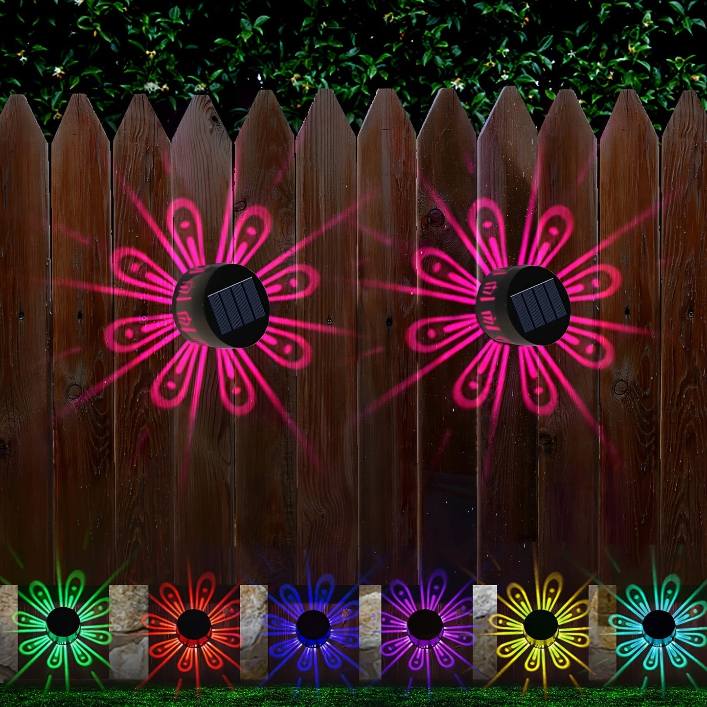 Solar Wall Lights Outdoor 2 Pack - Dusk to Dawn Auto On/Off, Decorative Projection Fence Porch Garden Lights, Weatherproof Solar Powered Yard Pathway Stair Decor, Halloween Christmas Holiday Lighting