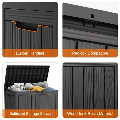 Molded-Panel Outdoor Storage Box with 36-, 45- or 51-Gallon Labels across Four Capacity-and-Color Models