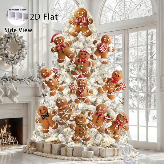 Christmas Tree Ornaments 12pcs Gingerbread Man Decorations 2D Flat Funny Xmas Tree Hanging Decor with Loops – Christmas Tree Topper & Holiday Gift