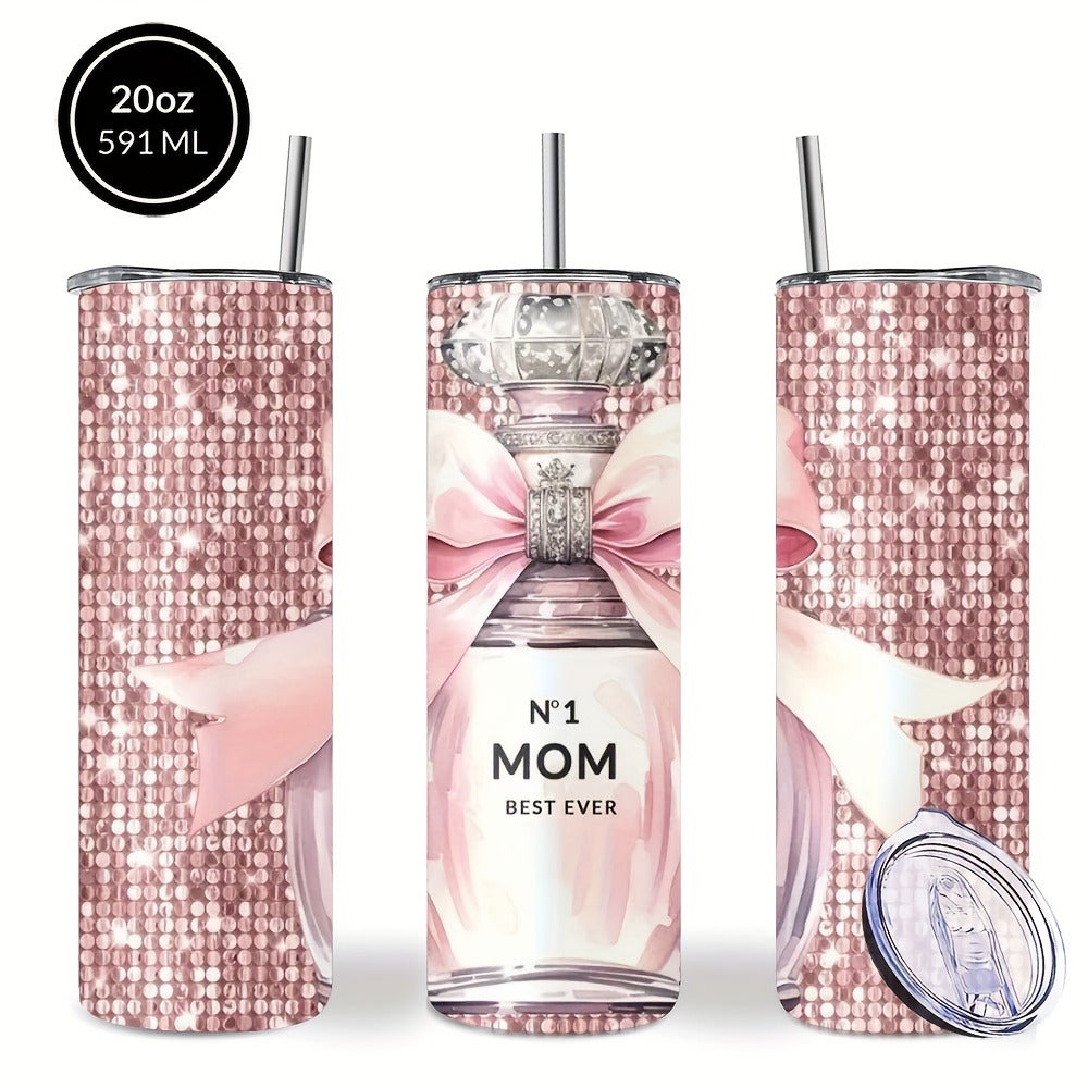 Insulated Tumbler 20oz Mom's Best Ever Graphic in Pink 304 Stainless Steel with Lid and Straw