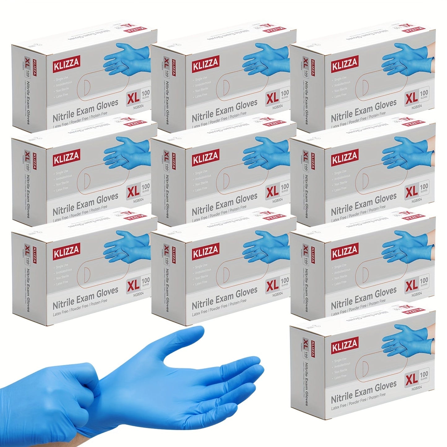 KLIZZA Blue Nitrile Disposable Gloves in 1000-Count Ten-Box Cases with Four Size Options from S to XL