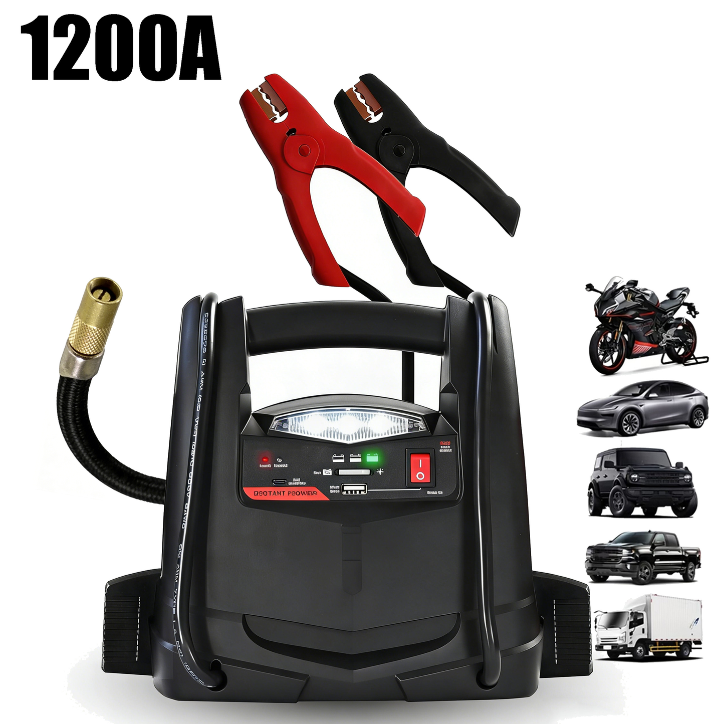1200A Car Jump Starter and Power Station — 4-in-1 Solution, 150-PSI Air Compressor, 2.4A USB Charging: for 12V Sport, Automotive and Marine Batteries | Without Battery