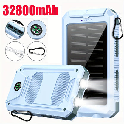 32800mAh Solar Power Bank 6 Outputs Wireless Charger – 4 Built-In Cables Dual Flashlights 15W Fast Charging, 32800 38800mAh External Battery Pack for Travel Camping GPS Emergency iPhone 17 Android