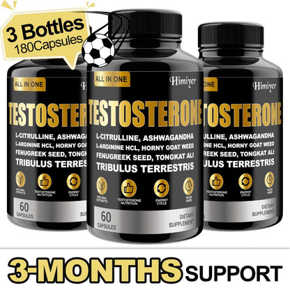 Male Testosterone Support Capsules with Maca Root, Epimedium, L-Citrulline & Ashwagandha — Men's Vitality, Strength, Stamina & Energy Supplement | Natural Performance Formula for Men Over 40 | 1 or 3 Pack