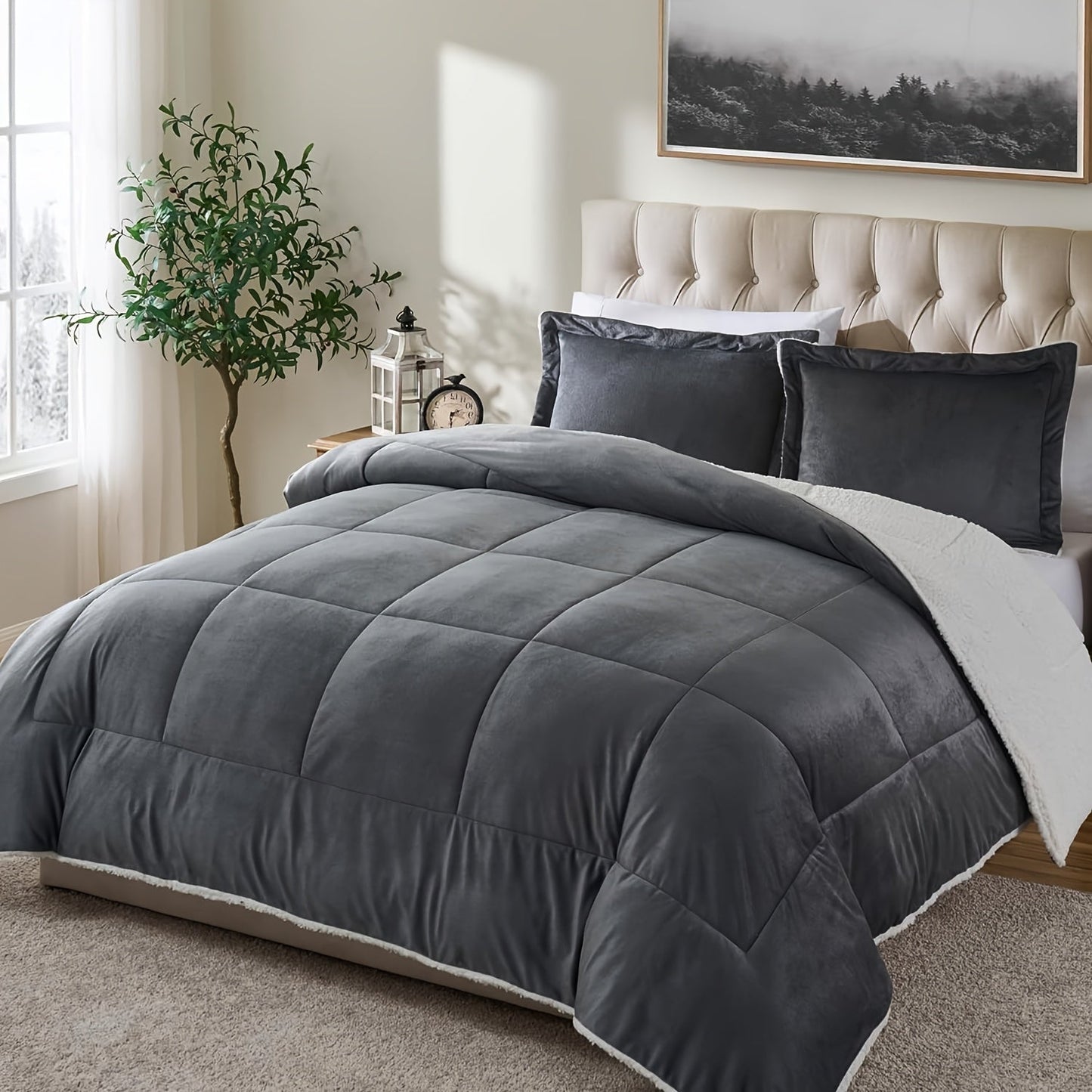 Reversible Sherpa Fleece Comforter Set in 40 Size and Color Options for Twin XL, Full, Queen or King Beds