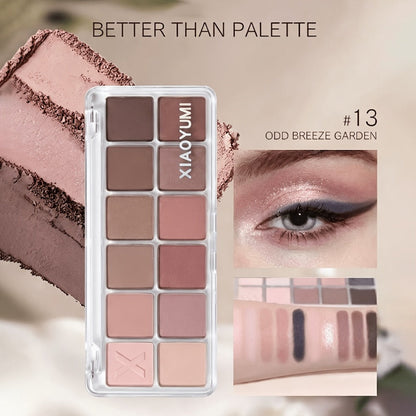 Eyeshadow Palette 12 Colors with Brush 2-in-1 Eyeshadow & Blush – Shimmer Glitter Matte Pearlescent Shades, Waterproof Long-Lasting Light Pink Series, Travel Size Eye Makeup for Women & Beginners