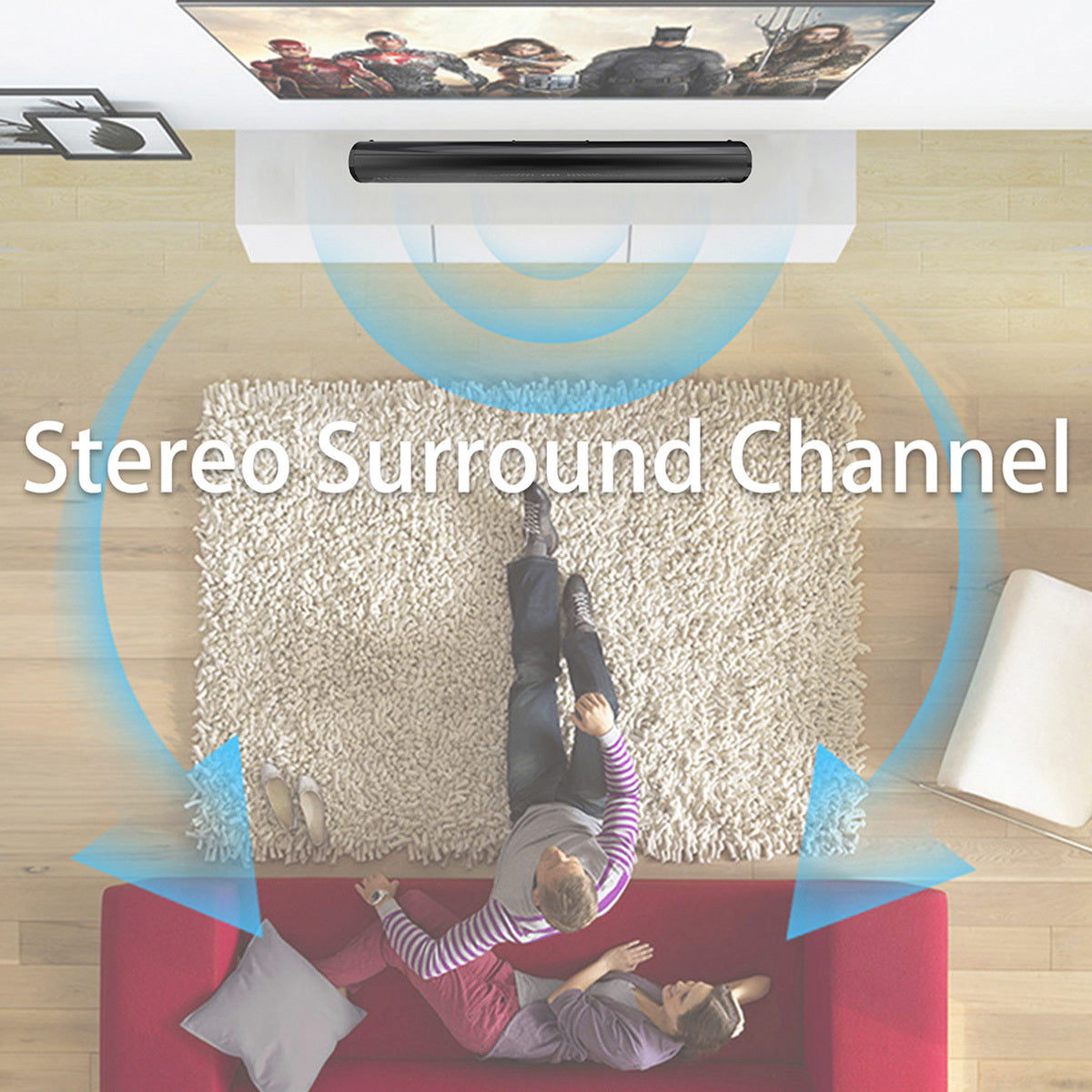 Detachable 21.65-Inch TV Soundbar with TF, AUX, USB and RCA Inputs, FM Radio and Black Finish
