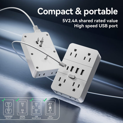 Power Strip 9-in-1 Desktop Station with LED Lamp, Digital Clock, 4 AC Outlets, 3 USB-A and 2 USB-C Ports