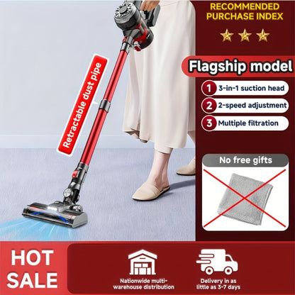 Cordless Vacuum Cleaner with Green Light Indicator, Brushless Motor Rechargeable Handheld Stick Vacuum for Home Car Carpet Pet Hair Hardwood Floor, 2L Dust Cup 45-Min Runtime Multi-Filter Portable Design