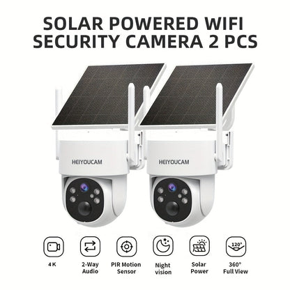 Solar PTZ Security Camera Outdoor 4K Wireless – 360° Pan Tilt Zoom, PIR Motion Detection Alarm, Full Color Night Vision, Two-Way Audio, SD & Cloud Storage, Easy Install WiFi Camera