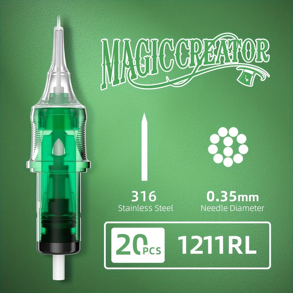 Disposable Tattoo Needles 20pcs Mixed Set RL RS M1 C-M — Multi-Gauge High Transparency Cartridge, Lasting Sharpness, Ample Ink Capacity, for Professional Artists & Beginners