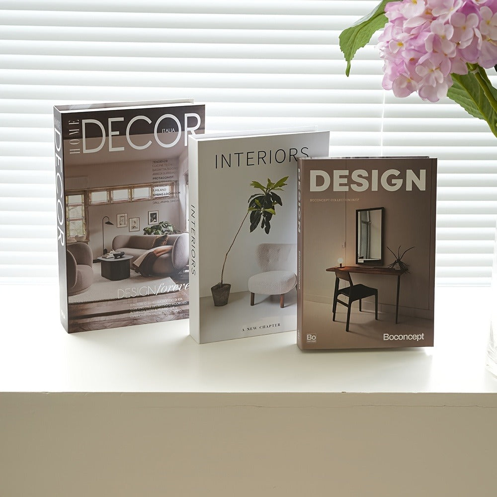 Three-Piece Nordic Faux Book Decor Set with Interiors, Design and Decor Covers for Shelf Styling