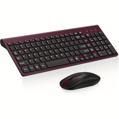 2.4G Wireless Keyboard and Mouse Combo Ultra-Thin Slim Full Size with Numpad Silent Keys Plug and Play USB Nano Receiver for Windows PC Desktop Laptop Home Office Blue Red