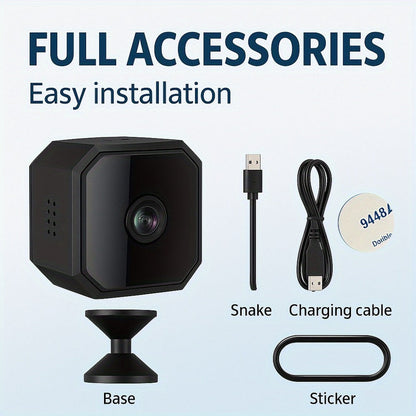 Security Camera Mini Plug-In Black Model with Night Vision, Motion Alerts, Flexible Stem and Local TF Storage