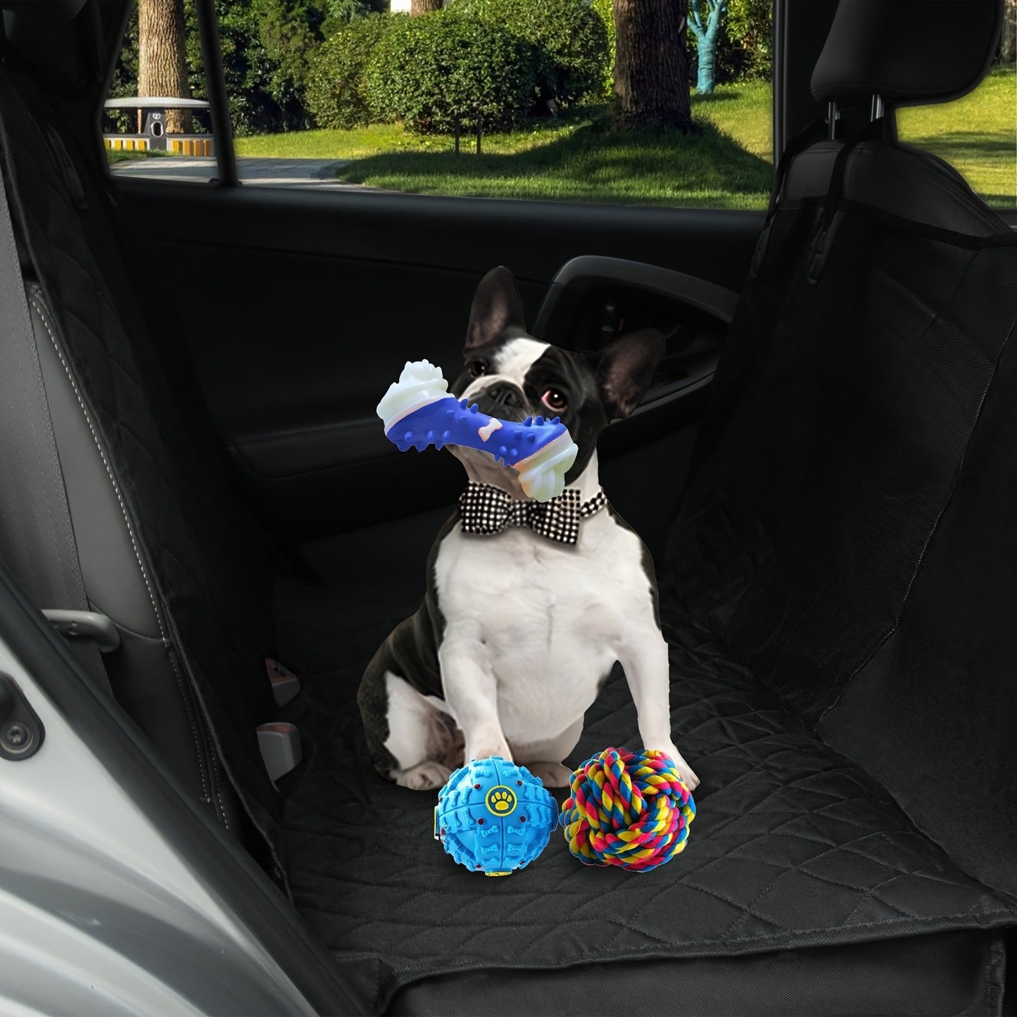Dog Car Seat Cover for Back Seat - Waterproof Oxford & TPU Pet Seat Protector with Anti-Slip Base, Side Flaps, Seat Belt Openings & Mesh Window, Machine Washable Dog Car Cover for SUVs & Vehicles