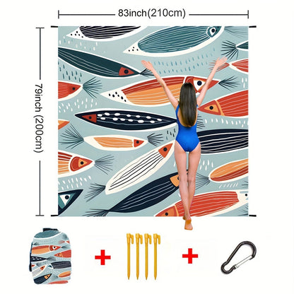 Printed Beach Mat with 19 Exact Size-and-Pattern Options, 198 x 205cm to 275 x 305cm with Stakes and Pouch
