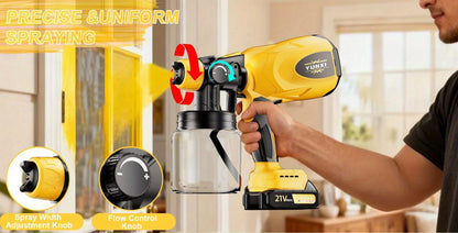 Electric Paint Sprayer Cordless Rechargeable 500ml HVLP Spray Gun Adjustable Modes for Walls Wood Cars Furniture Decks Indoor Outdoor
