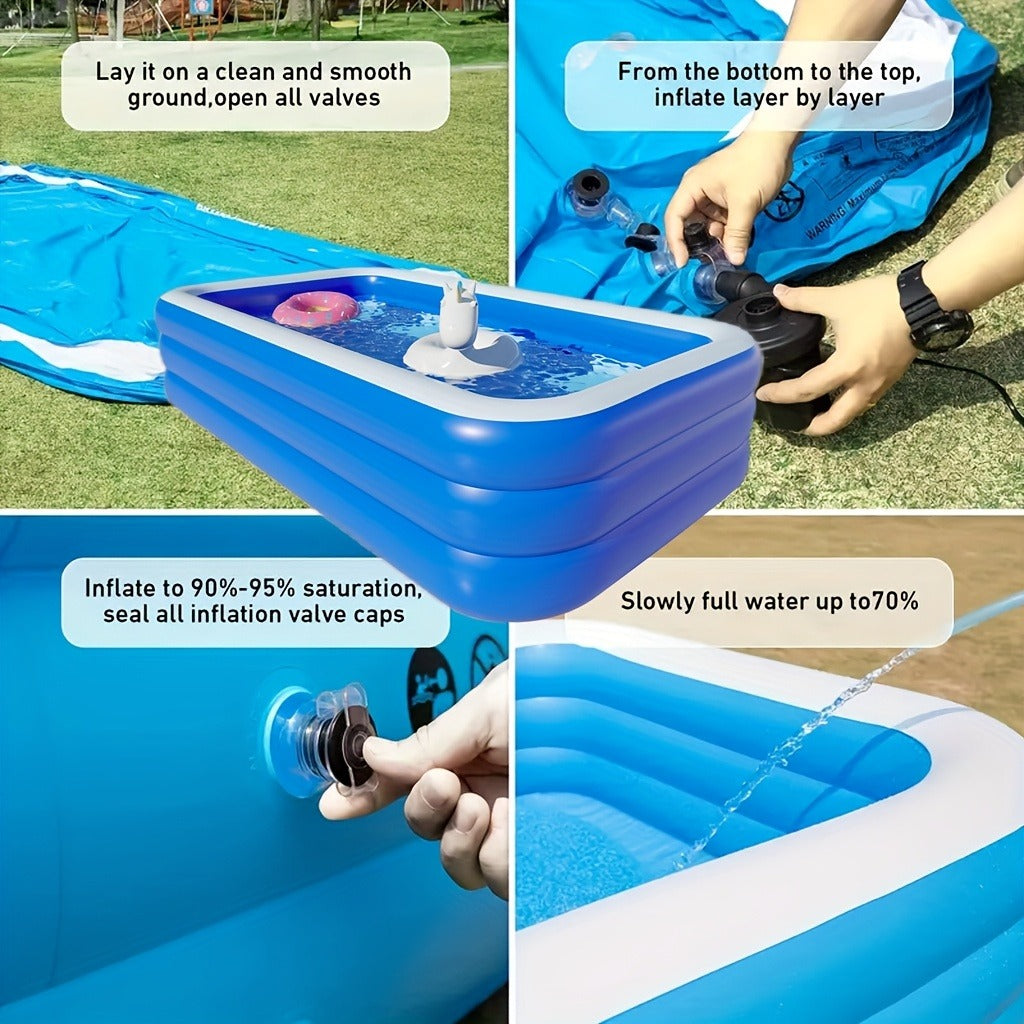 Inflatable Swimming Pool for Family Adults Kids, Large Above Ground Outdoor Backyard Pool, 4-Layer PVC Thickened Blow Up Pool for Patio Garden Party Summer