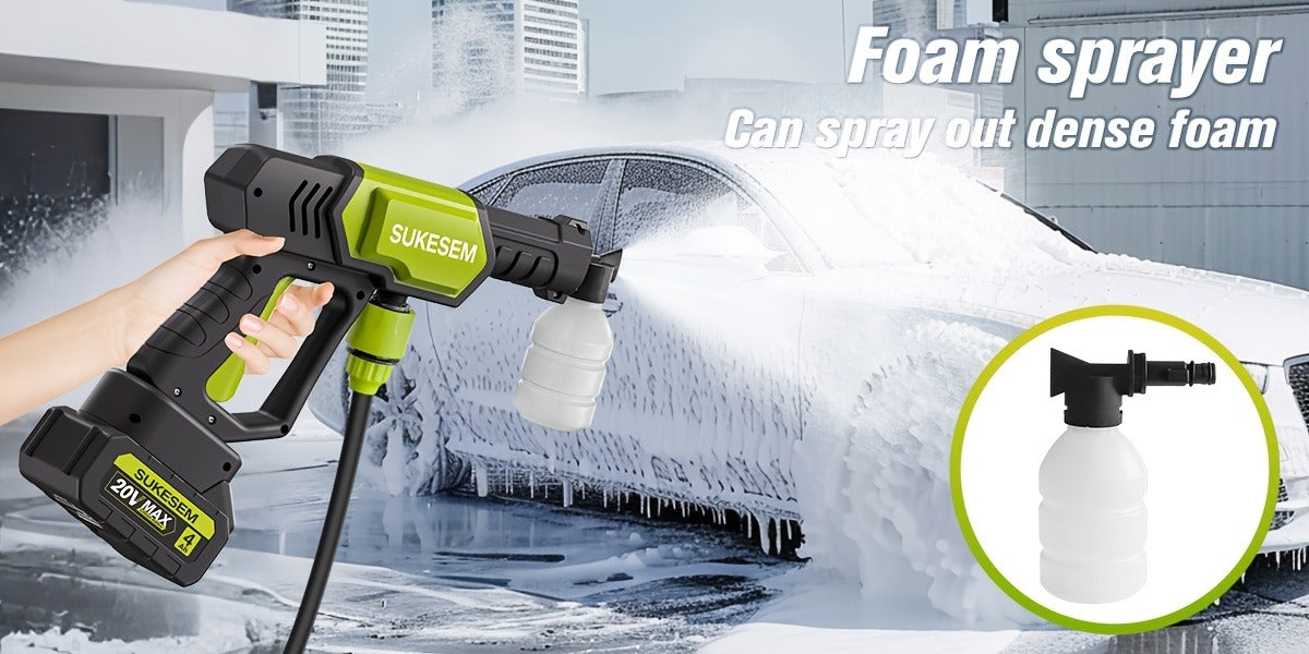 Cordless Pressure Washer Battery Powered Portable Car Wash Gun High Pressure Cleaner for Cars Yards Gardens Patios Driveways with Rechargeable Battery & Accessories