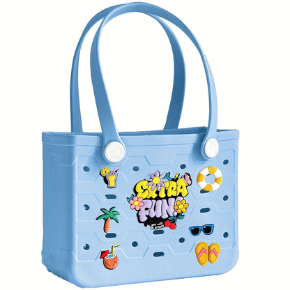 EVA Beach Bag for Women with Drainage Holes Waterproof Tote Bag Summer Outdoor Camping Shopping Travel Bag with Cute Decorations Multiple Colors S M L