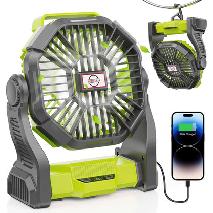 Camping Fan Rechargeable 20000mAh with Misting Solar Panel RGB Mood Light 4-Speed Tent Hook Phone Charging Portable Outdoor Fan