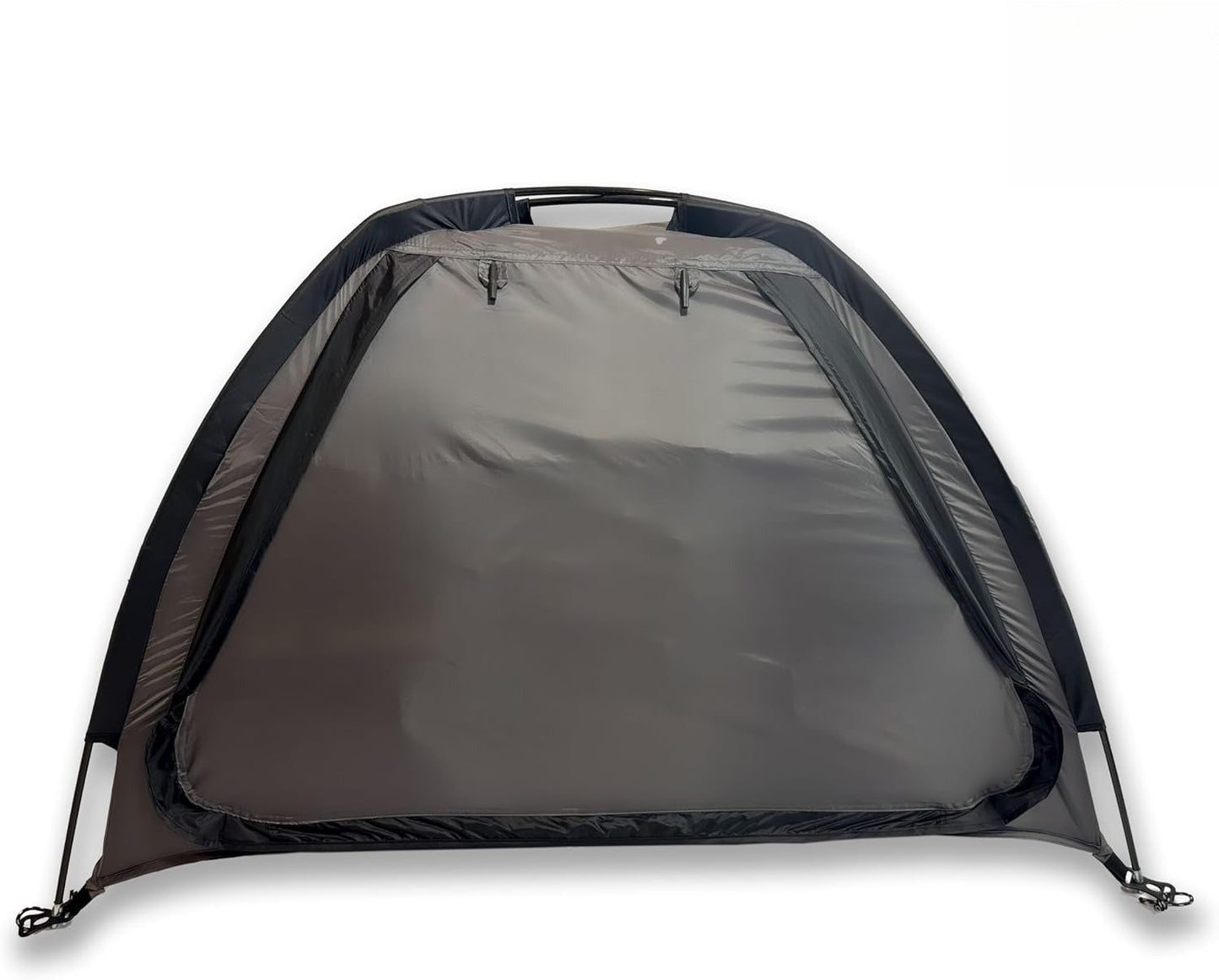 Curved-Top Nine-Shelf Camping Organizer in Brown or Gray with Zippered Front Flap and Folded Carry Form