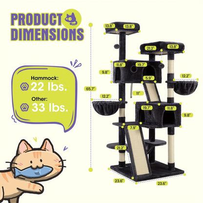 Multi-Level Cat Tree in 36-, 65-, 68- or 81-Inch Heights with Perches, Condo, Hammock and 30 Color, Pattern or Layout Options