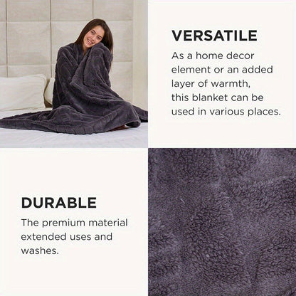 Raised Geometric Throw Blanket in White, Blue or Grey with 40 x 60, 60 x 80 and 80 x 90-Inch Size Options