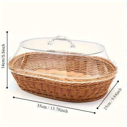 Wicker Bread and Fruit Storage Basket with Clear Acrylic Lid in Square or Round Checkout Shapes