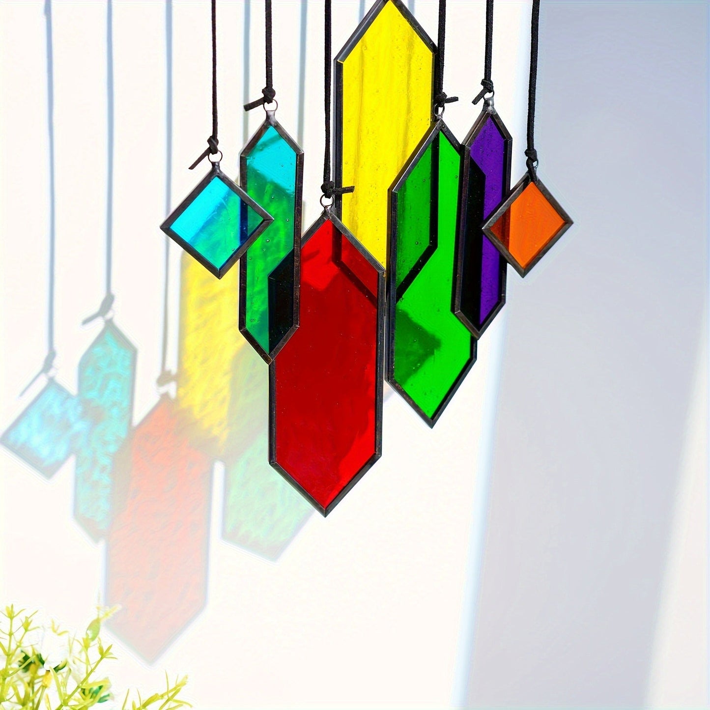 Hanging Geometric Color-Panel Suncatcher Ornament in Multicolor or Blue Checkout Options for Window and Garden Display