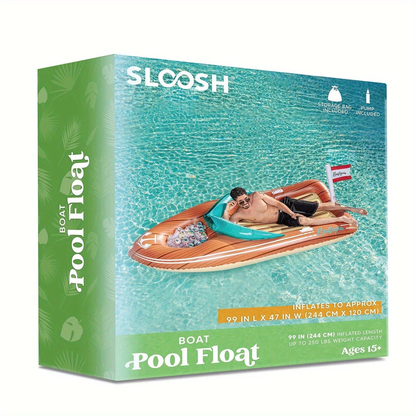 Giant Inflatable Boat Pool Float with Cooler | 8-Foot 2-Person Raft Lounge Float for Pool Beach Lake Summer Party