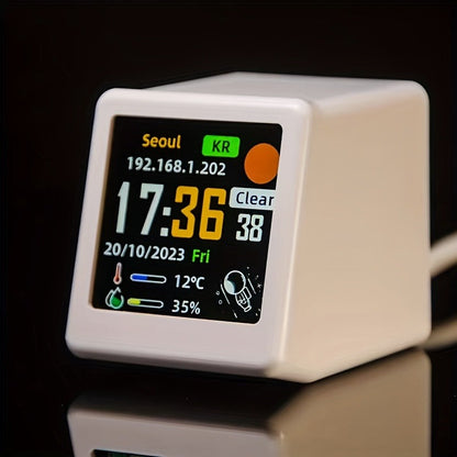 WiFi Weather Station Desktop Clock - Mini Smart Display Temperature Humidity Atmospheric Pressure Wind Speed GIF Animation
