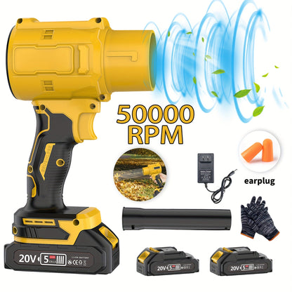 20V Cordless Leaf Blower with 50,000 RPM Marking, Yellow or Green Body and Six Dual-Battery Package Options