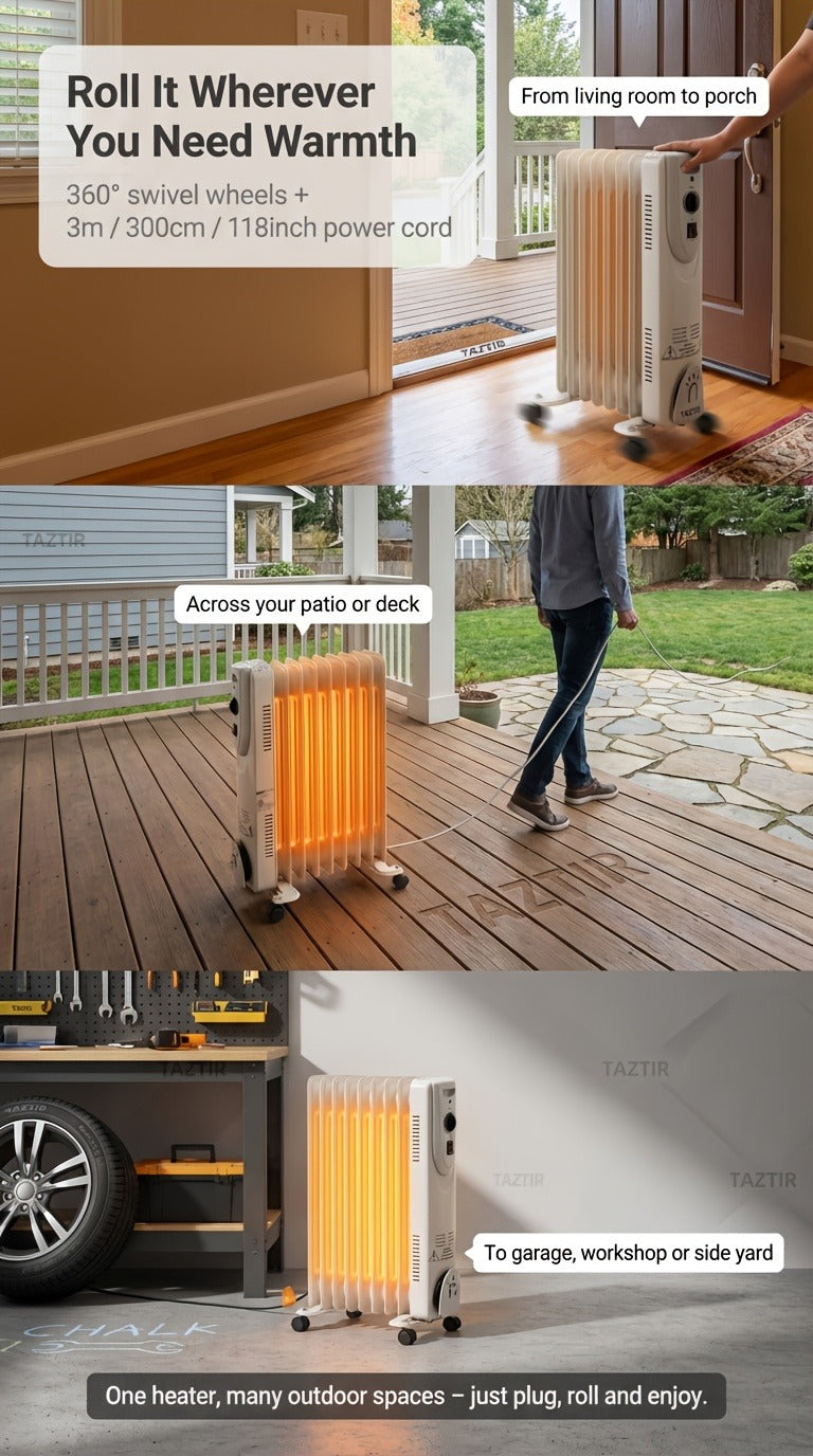 1500W Oil-Filled Radiator Heater with 600W, 900W and 1500W Modes, Thermostat and Caster Wheels