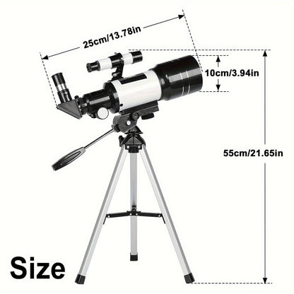 70mm Aperture Telescope 150X for Adults & Kids – Portable Astronomical Telescope with Tripod, Phone Holder, Barlow Lens & Eyepiece, Best Gift for Stargazing, Nature & Education