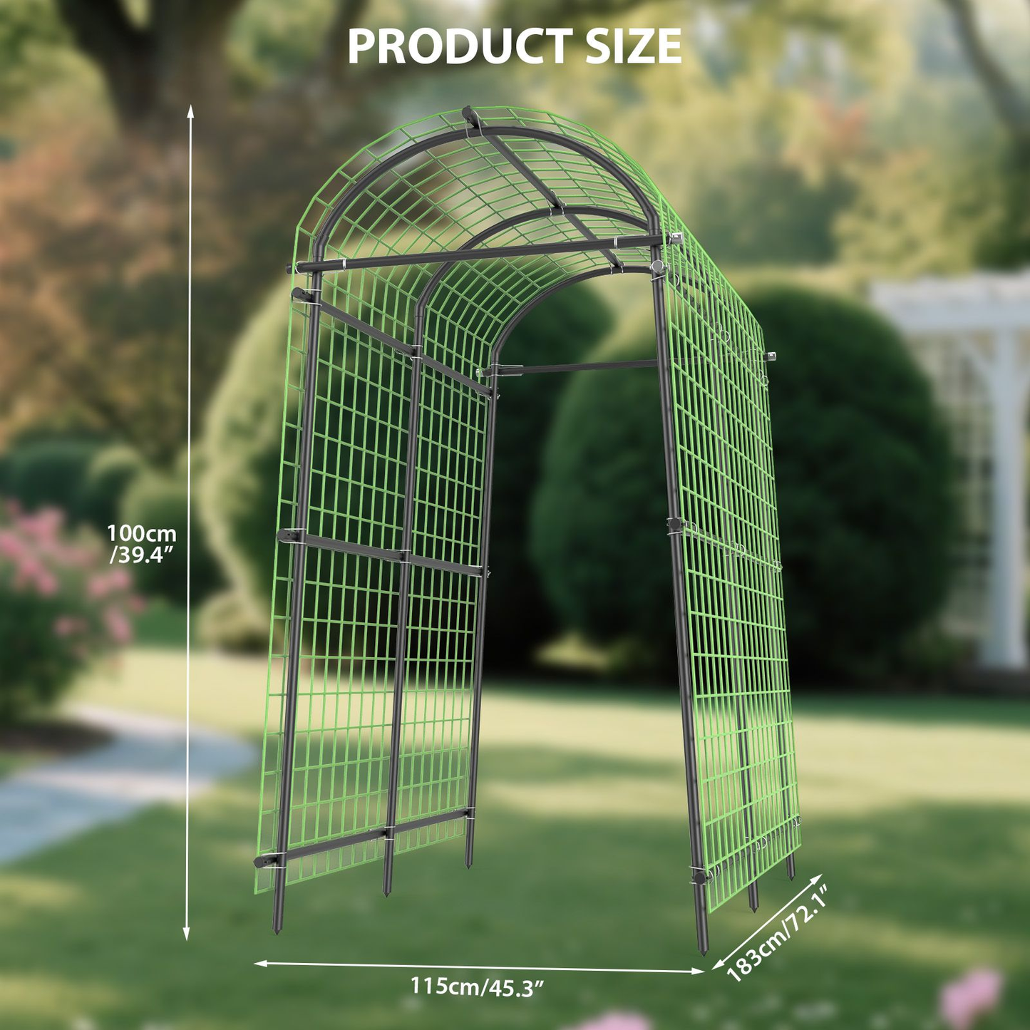 Garden Arch Trellis 7.5ft Tall Metal Climbing Plant Support with Netting for Vegetables Flowers Roses Outdoor Pergola Arbor Wedding Party Decoration Black