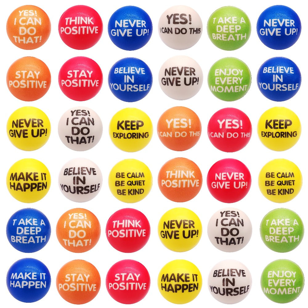 Inspirational Sponge Stress Balls 30 Pack 6.3cm, Motivational Slogan Hand Fitness Relaxation Balls for Classroom Rewards