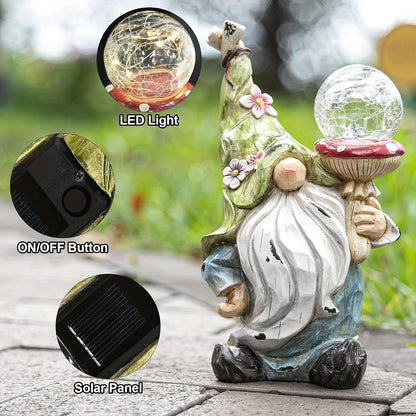11-Inch Solar Garden Gnome Statue with Illuminated Globe, Blue Robe and Integrated Rear Panel