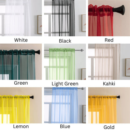 Two-Panel Solid Sheer Curtains with Rod-Pocket Header, Seven Colors and Four Size Configurations