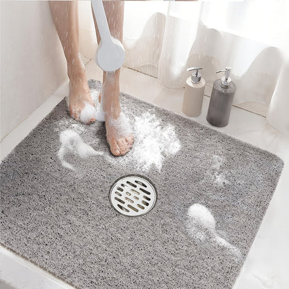24-Inch Square PVC Loofah Shower Bath Mat with Drain Holes in Grey, White or Beige Color Options