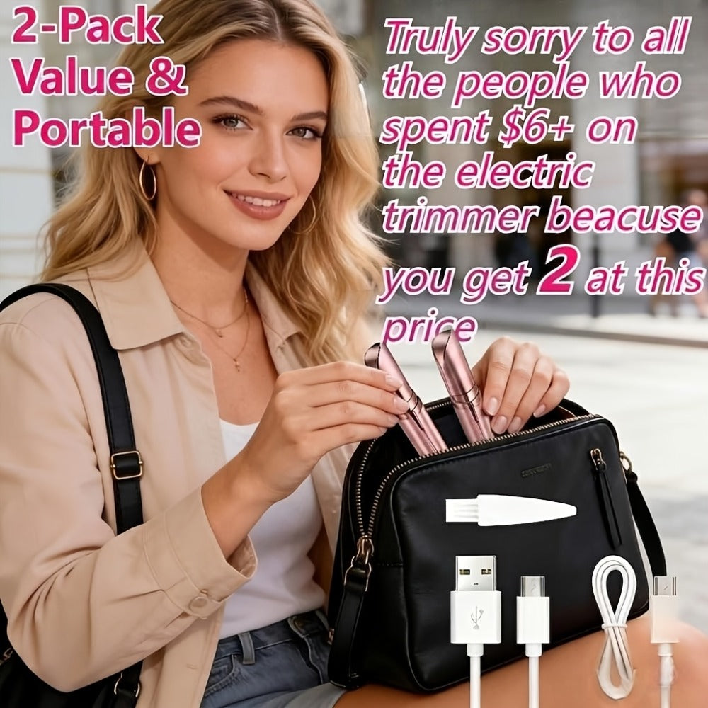 Two-Piece Rechargeable Eyebrow Trimmer Set in Pink, White or Three Colorful Finish Options for Facial Grooming