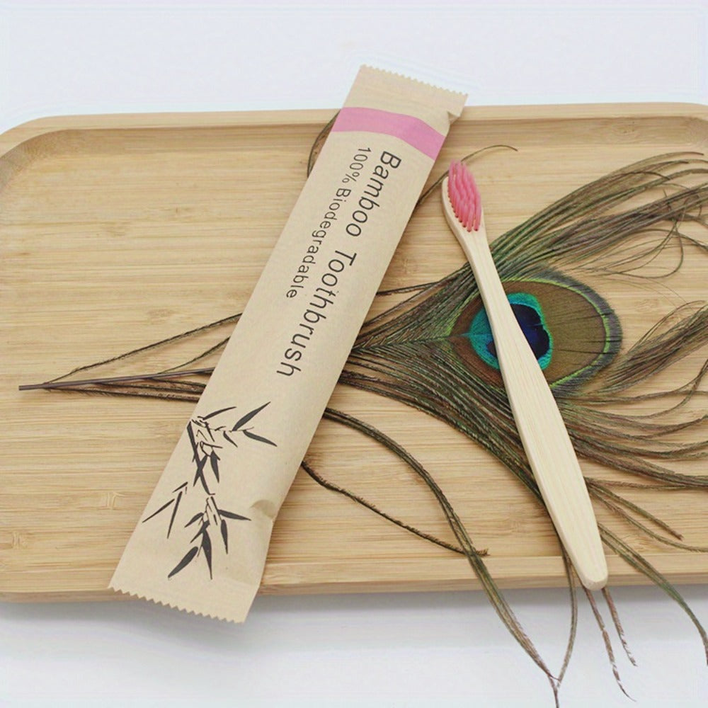 20-Piece Bamboo-Labeled Toothbrush Set with Individually Wrapped Handles and Mixed Bristle Colors